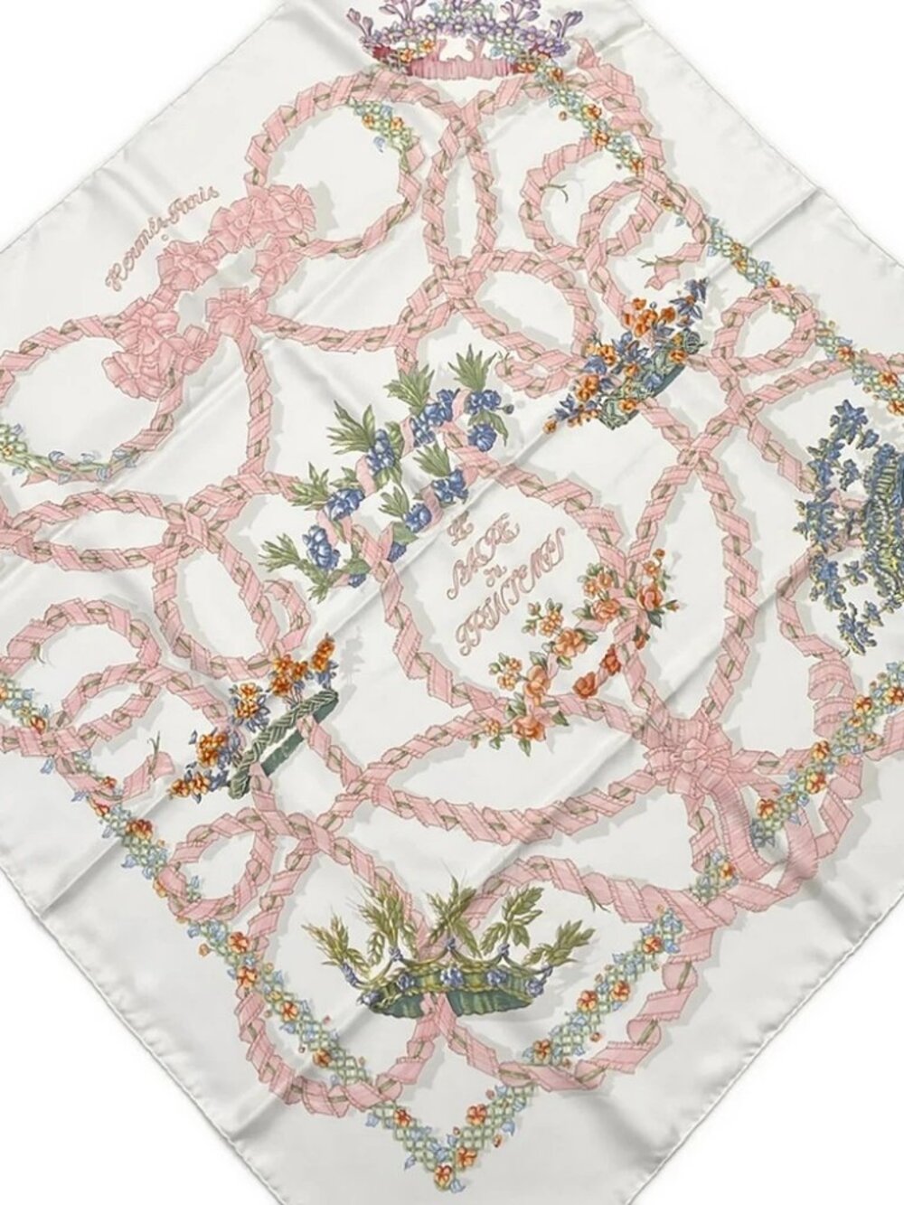 HERMES Carre 90 Pink White Multi Scarf